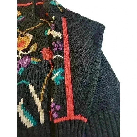 Vintage 1988 Lisa Nichols Sweater Size L Floral Button Back Chunky Knit Black - Picture 10 of 11